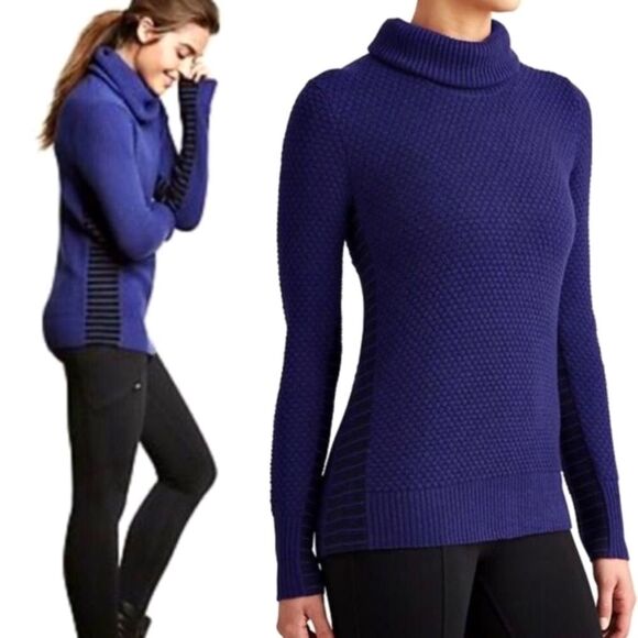 Athleta Textured Turtleneck Sweater Chianti Merino Wool Sz S Blue Marina - Picture 7 of 7